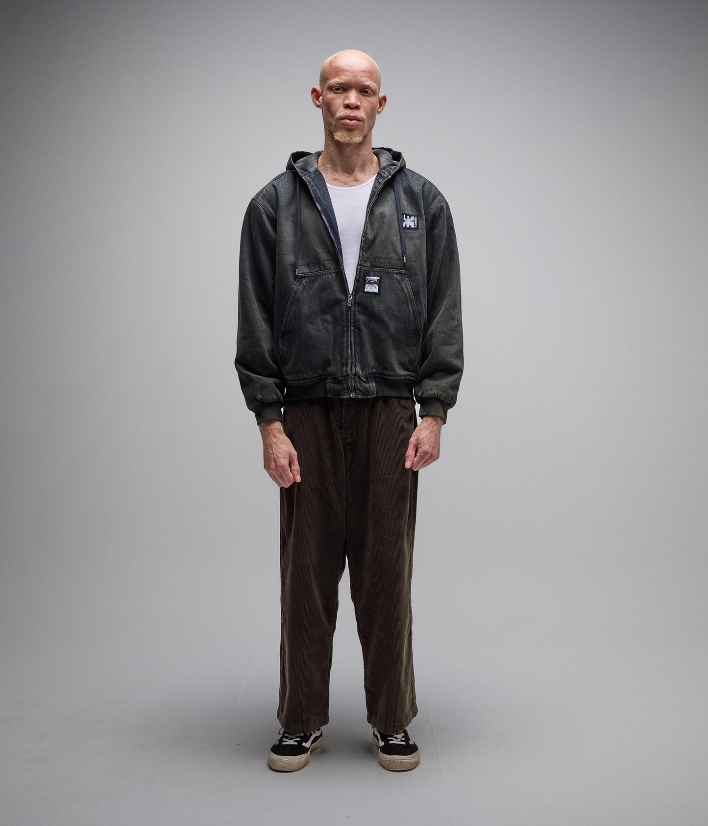 ENIGMA HOODED DENIM JACKET // DARK BLUE