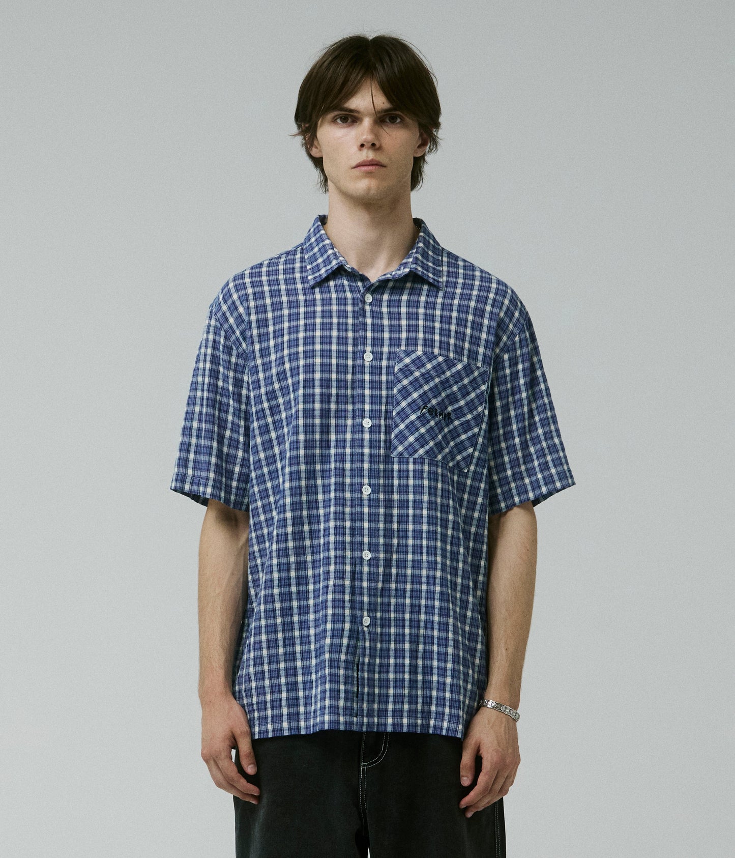 MANNERS CHECK SS SHIRT // VINTAGE NAVY