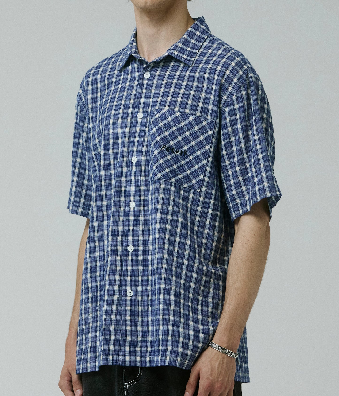 MANNERS CHECK SS SHIRT // VINTAGE NAVY