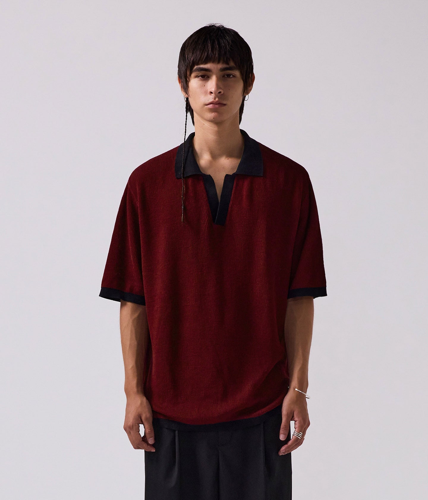 PERCEPTION OPEN COLLAR POLO // BLACK + RED