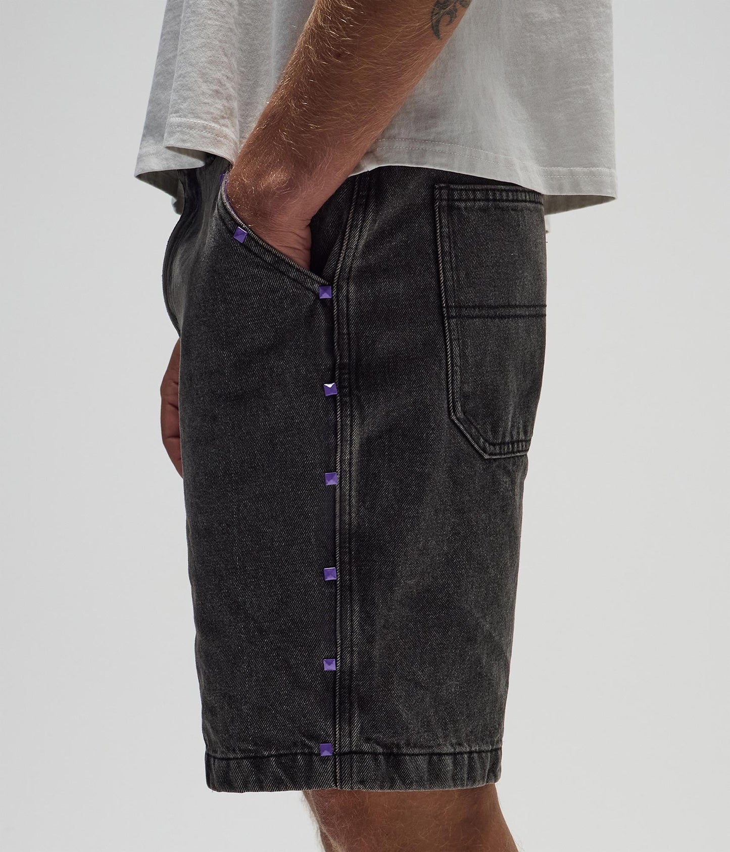 FORMER Studded Denim 21" Walkshort in Washed Black - FORMER x RAGE Collection