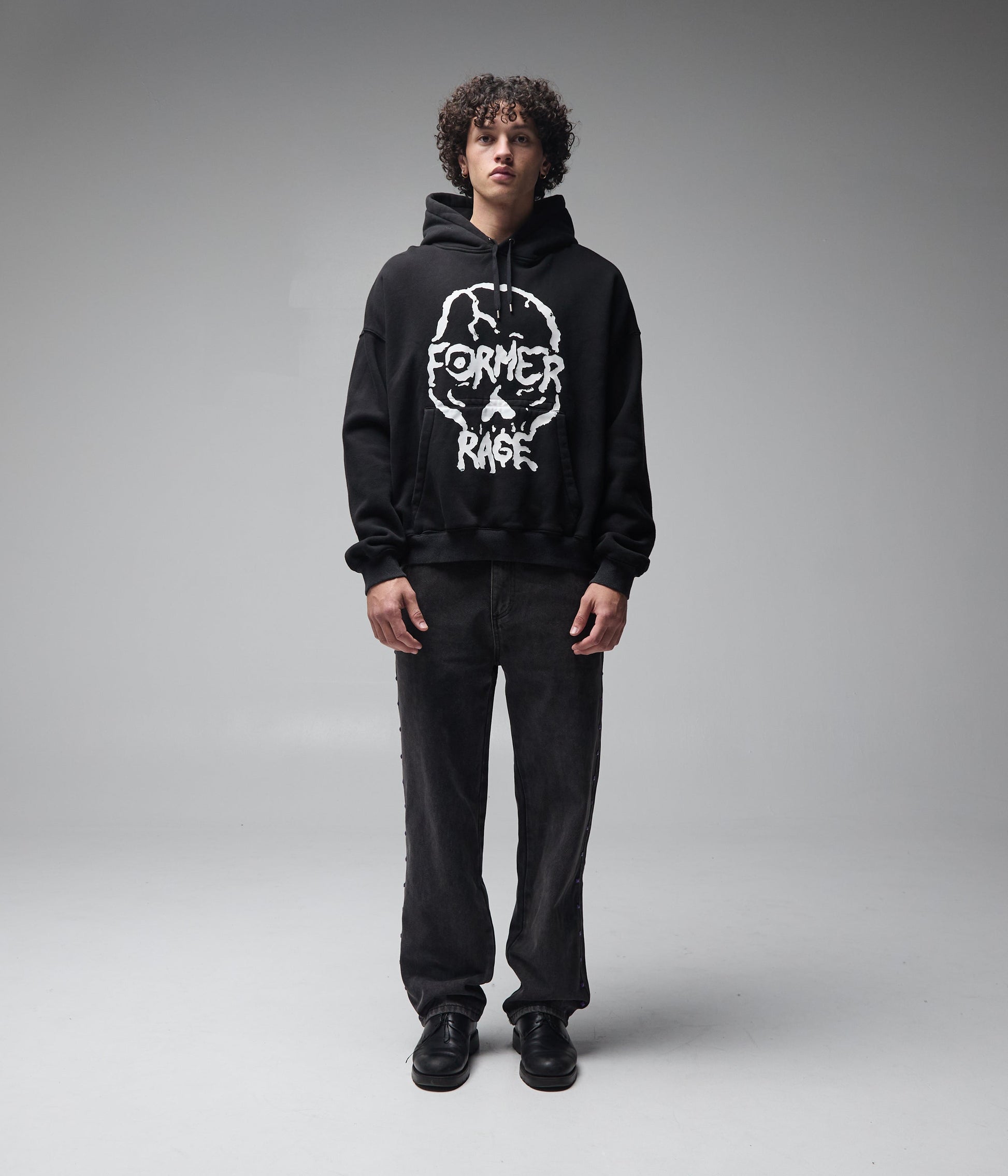 FORMER Skullz Boxy Heavy Hood in Merch Black - FORMER x RAGE Collection