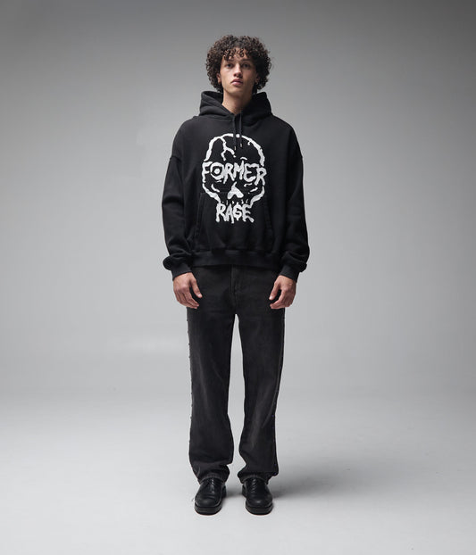 FORMER Skullz Boxy Heavy Hood in Merch Black - FORMER x RAGE Collection