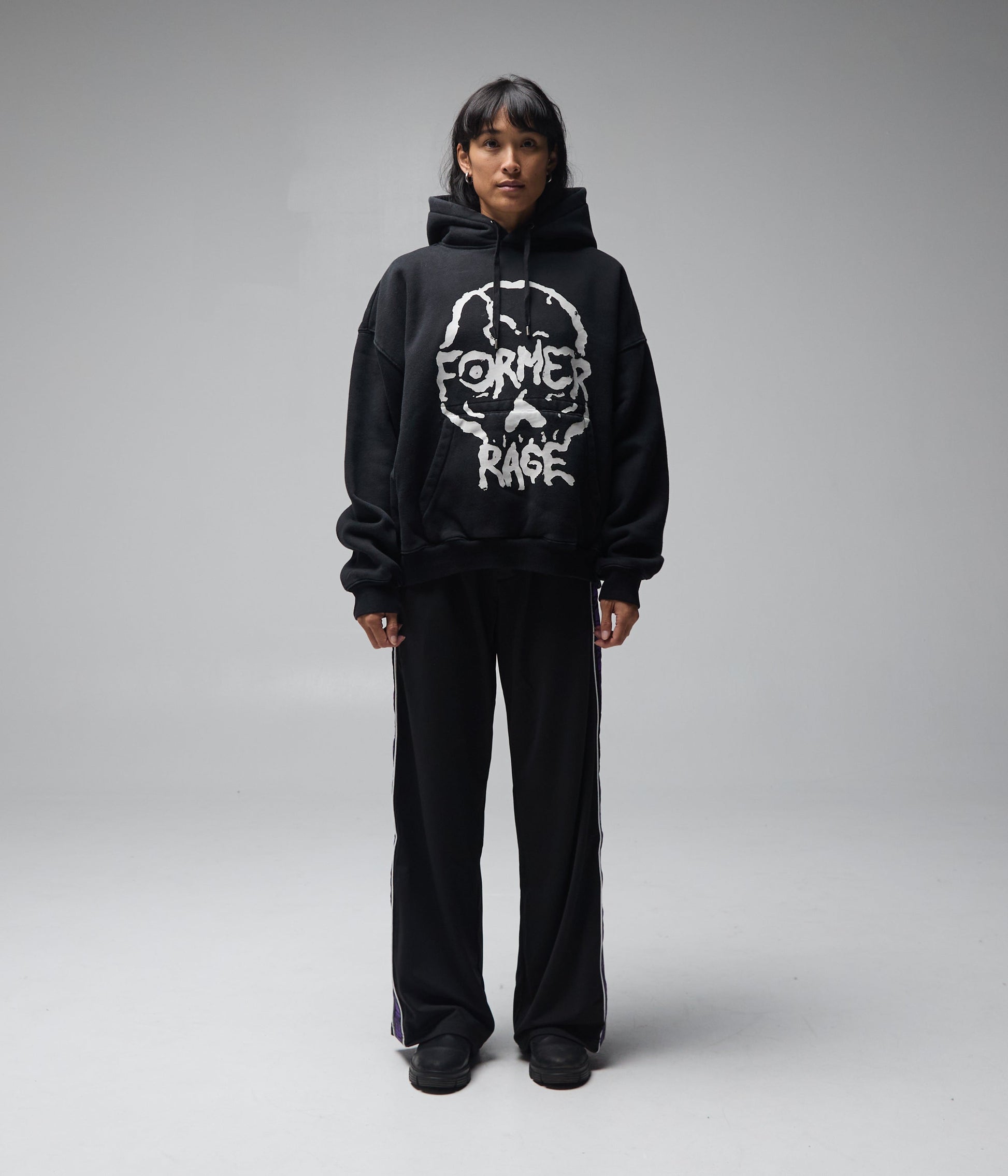 FORMER Skullz Boxy Heavy Hood in Merch Black - FORMER x RAGE Collection
