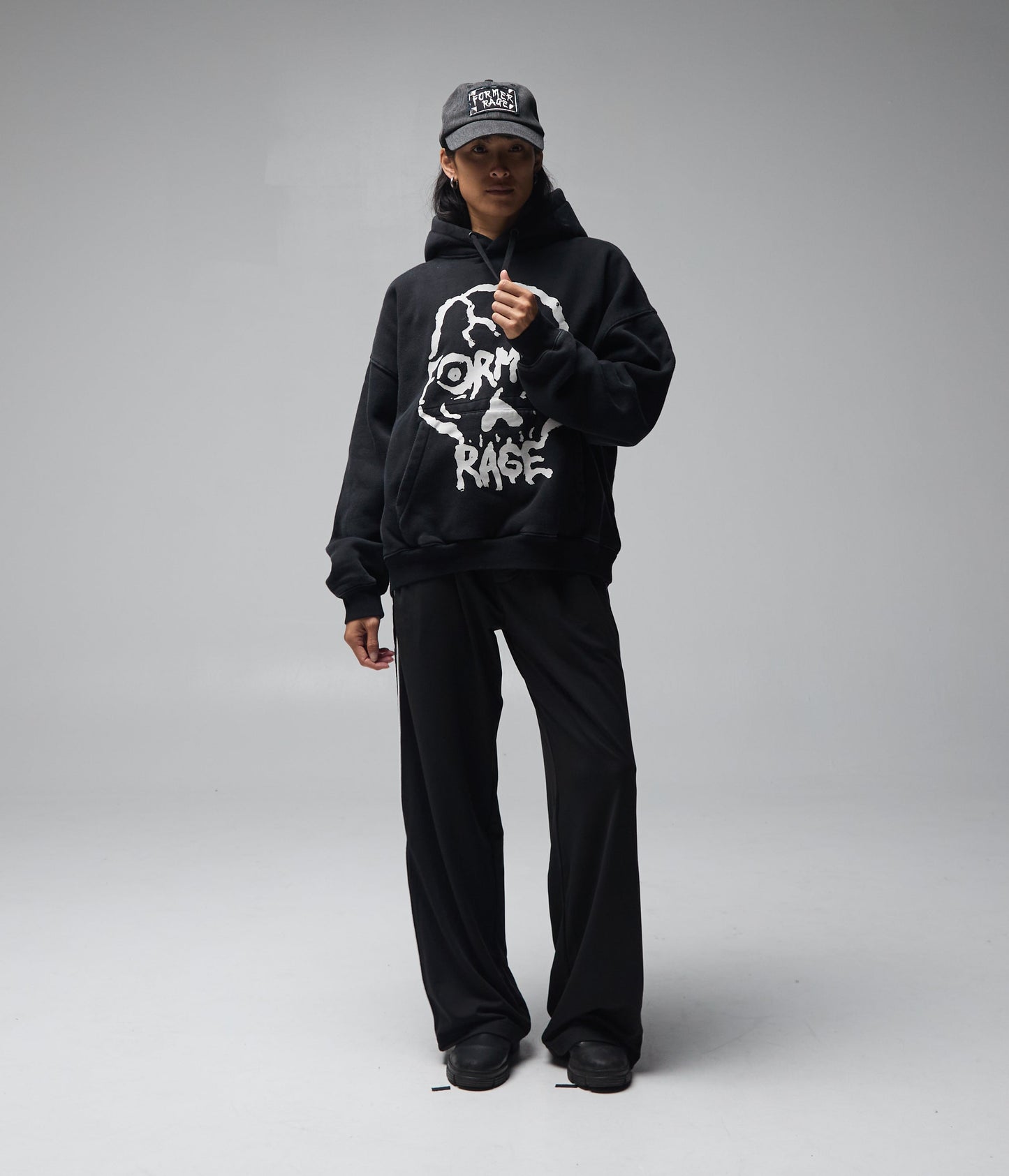 FORMER Skullz Boxy Heavy Hood in Merch Black - FORMER x RAGE Collection