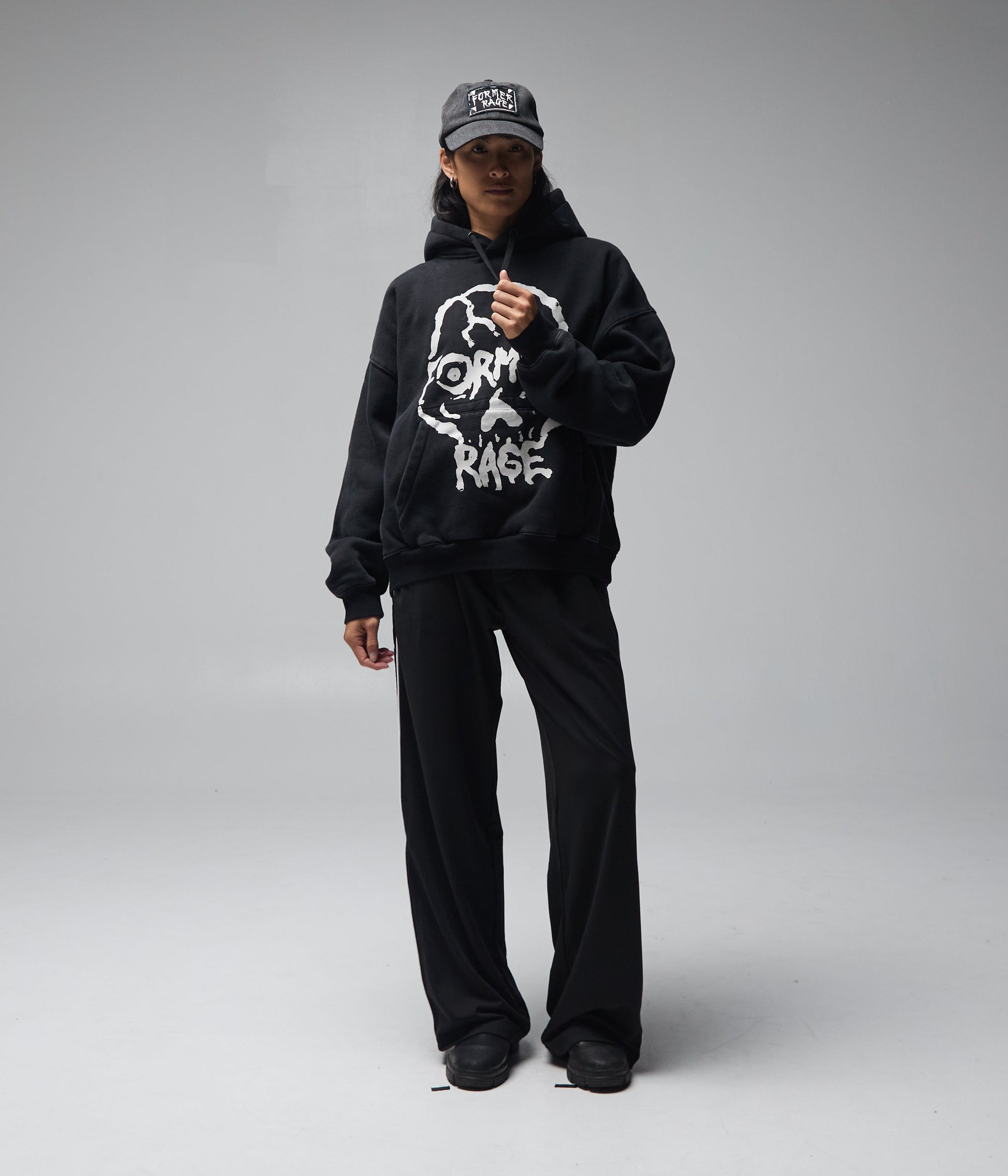 FORMER Skullz Boxy Heavy Hood in Merch Black - FORMER x RAGE Collection