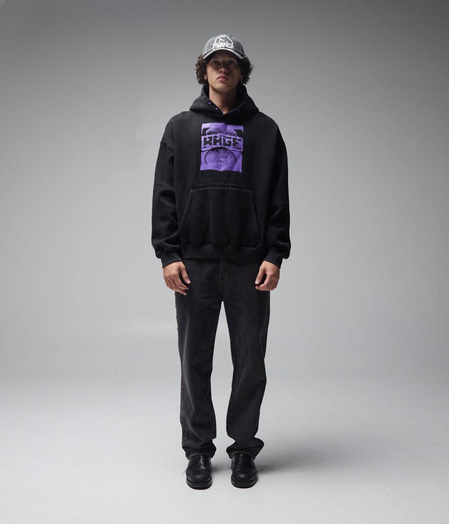 FORMER Corp Boxy Hood in Merch Black - FORMER x RAGE Collection