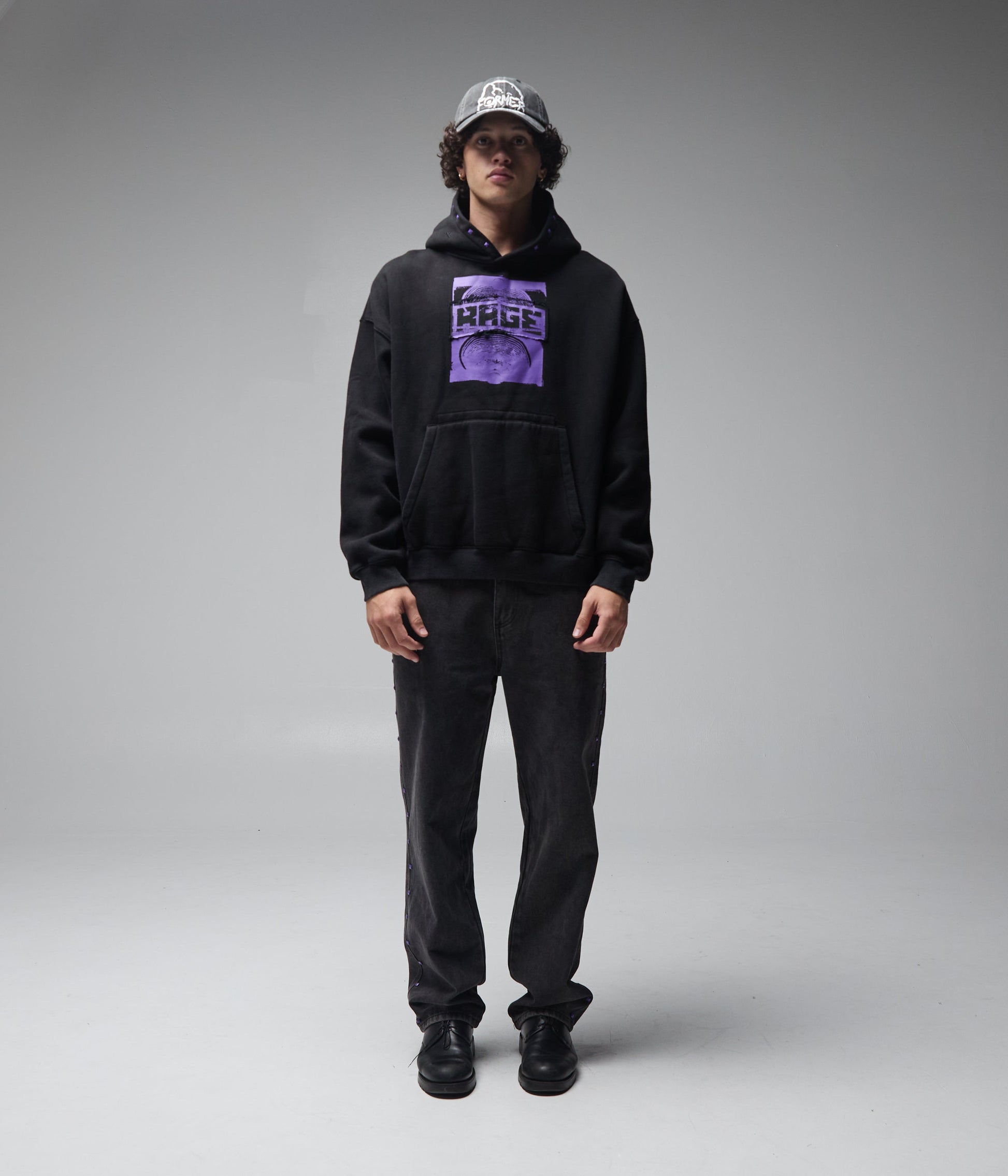 FORMER Corp Boxy Hood in Merch Black - FORMER x RAGE Collection