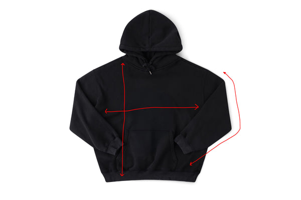 Measurement diagram for ALLEVIATE BOXY ZIP HOOD // WASHED BLACK