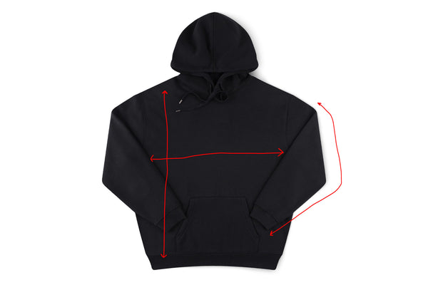 Measurement diagram for ENIGMA PATCH HOOD // BLACK