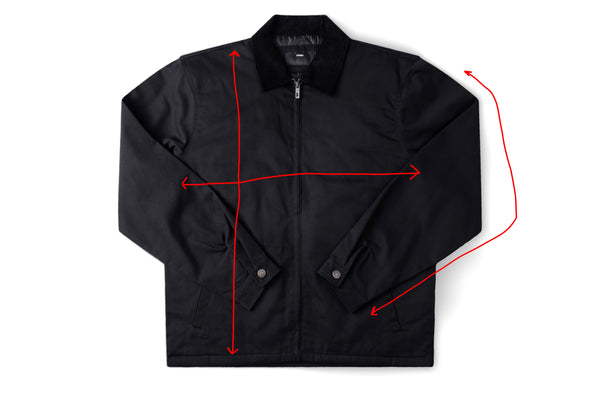 Measurement diagram for REYNOLDS JACKET // PARLIAMENT BLACK