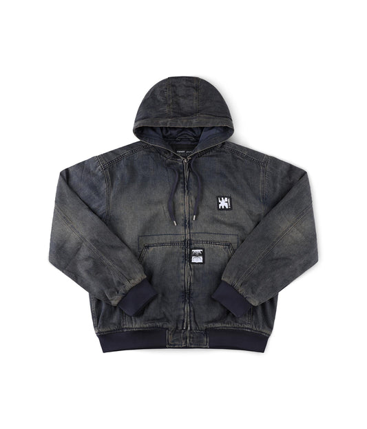 ENIGMA HOODED DENIM JACKET // DARK BLUE