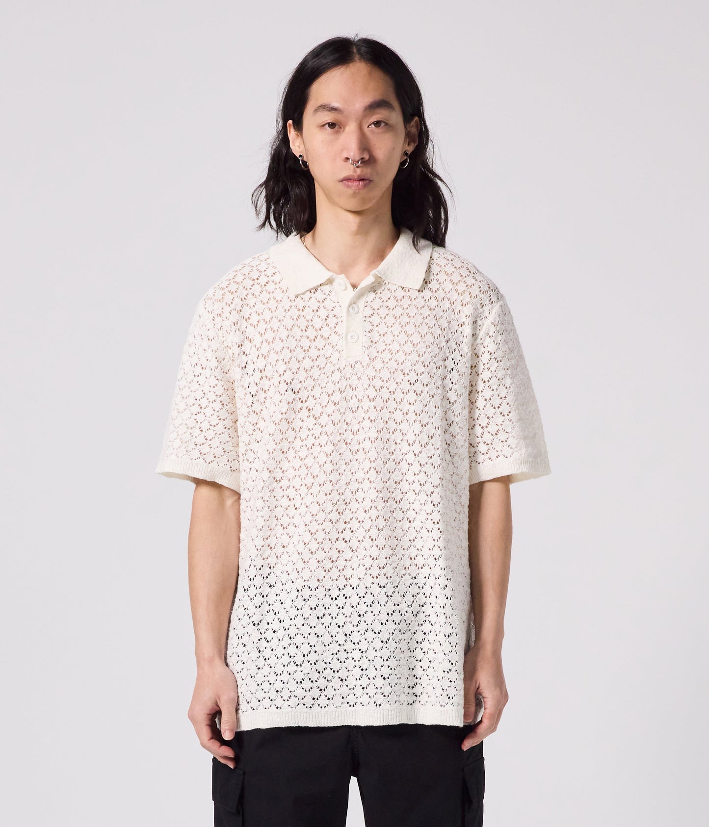 AG CROCHET KNIT POLO // BONE