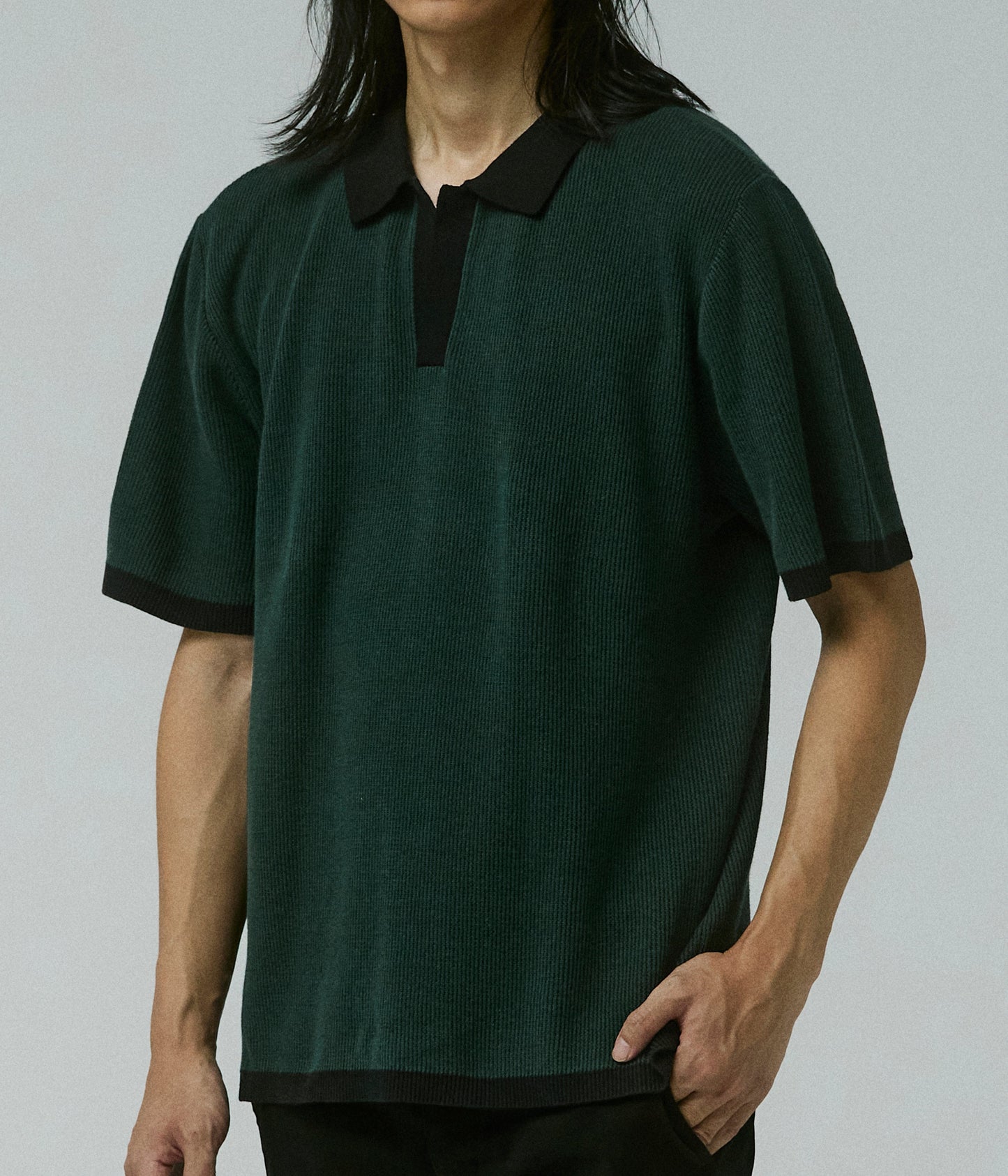 AG OPEN COLLAR POLO // PETROL