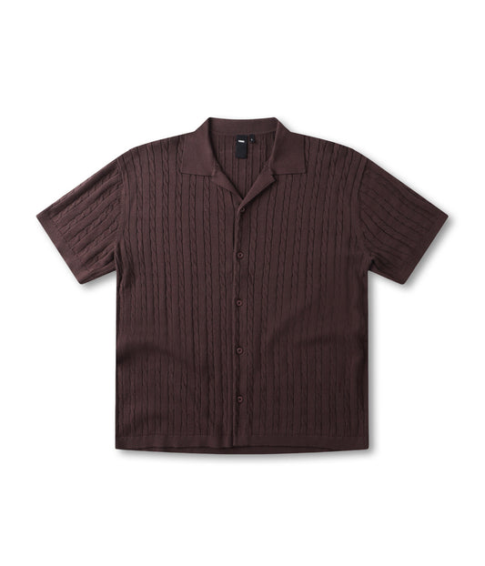 MARILYN CABLE SS KNIT SHIRT // CHOC