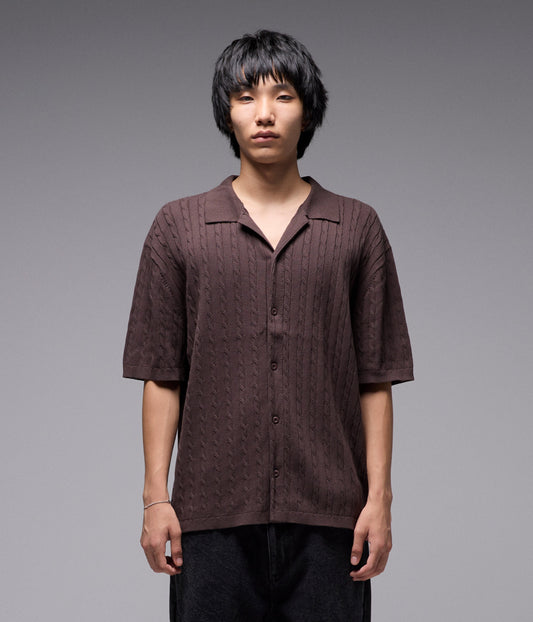 MARILYN CABLE SS KNIT SHIRT // CHOC
