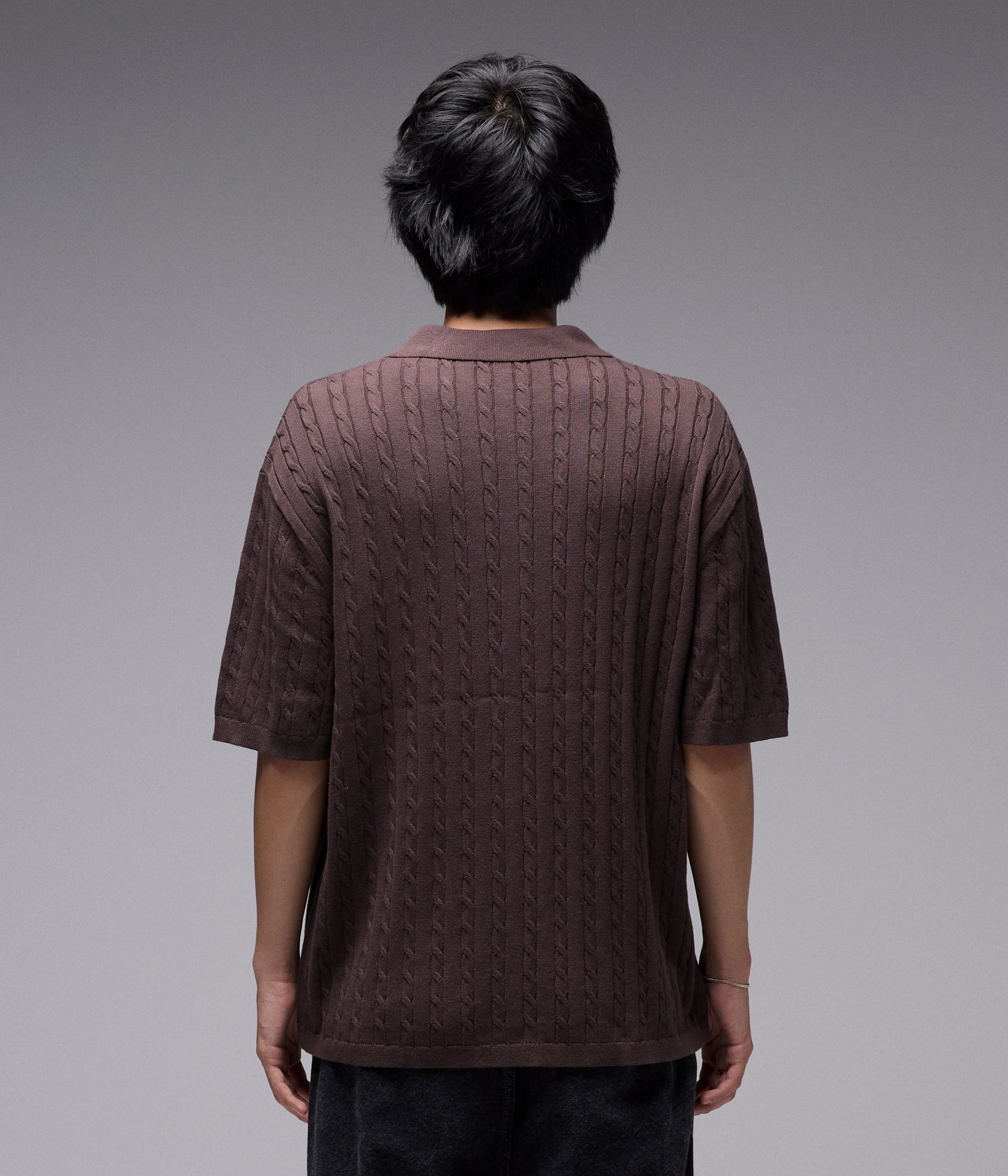 MARILYN CABLE SS KNIT SHIRT // CHOC