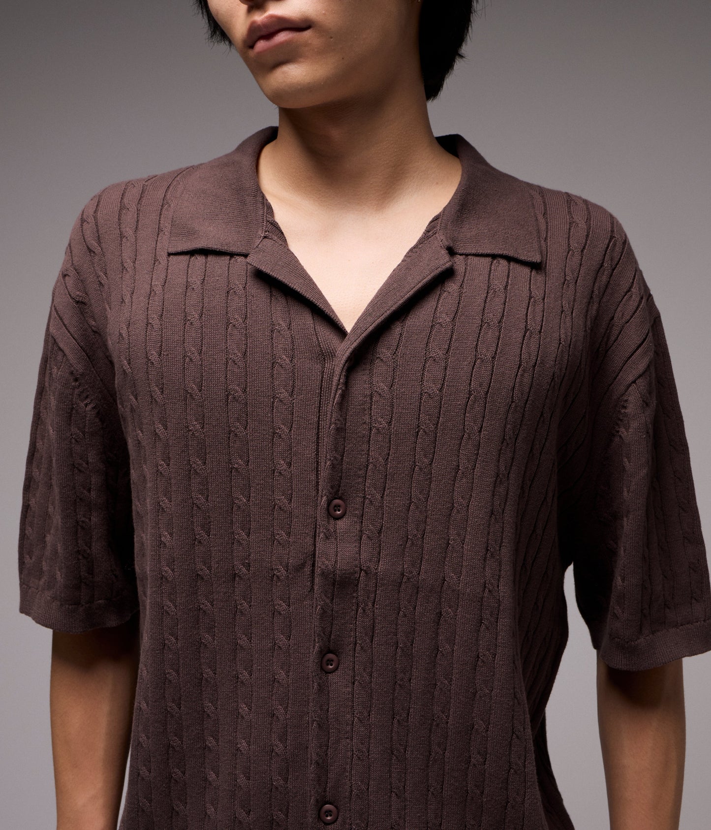 MARILYN CABLE SS KNIT SHIRT // CHOC