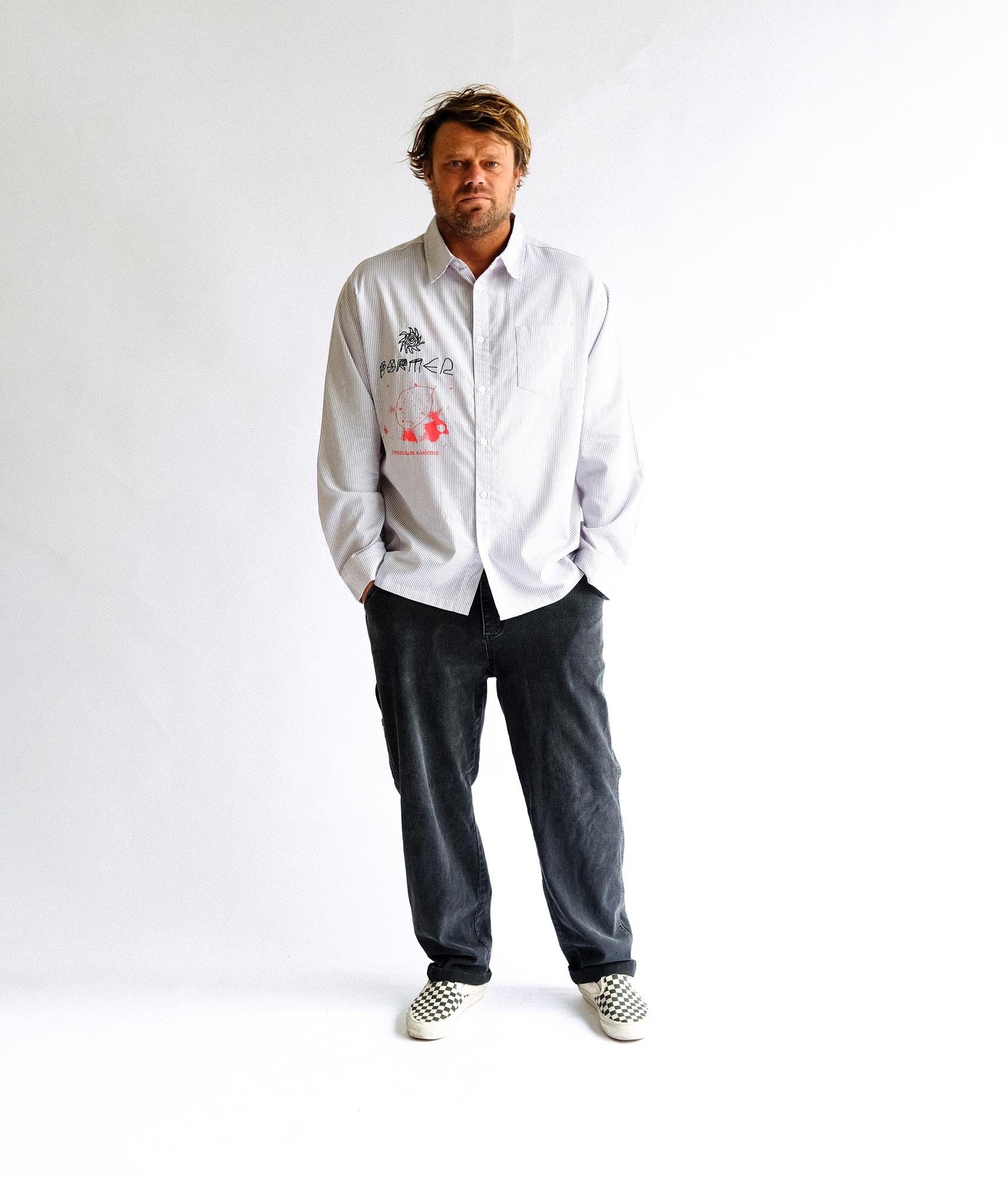 DXD REYNOLDS STRIPE LS SHIRT // GREY – FORMER MERCHANDISE