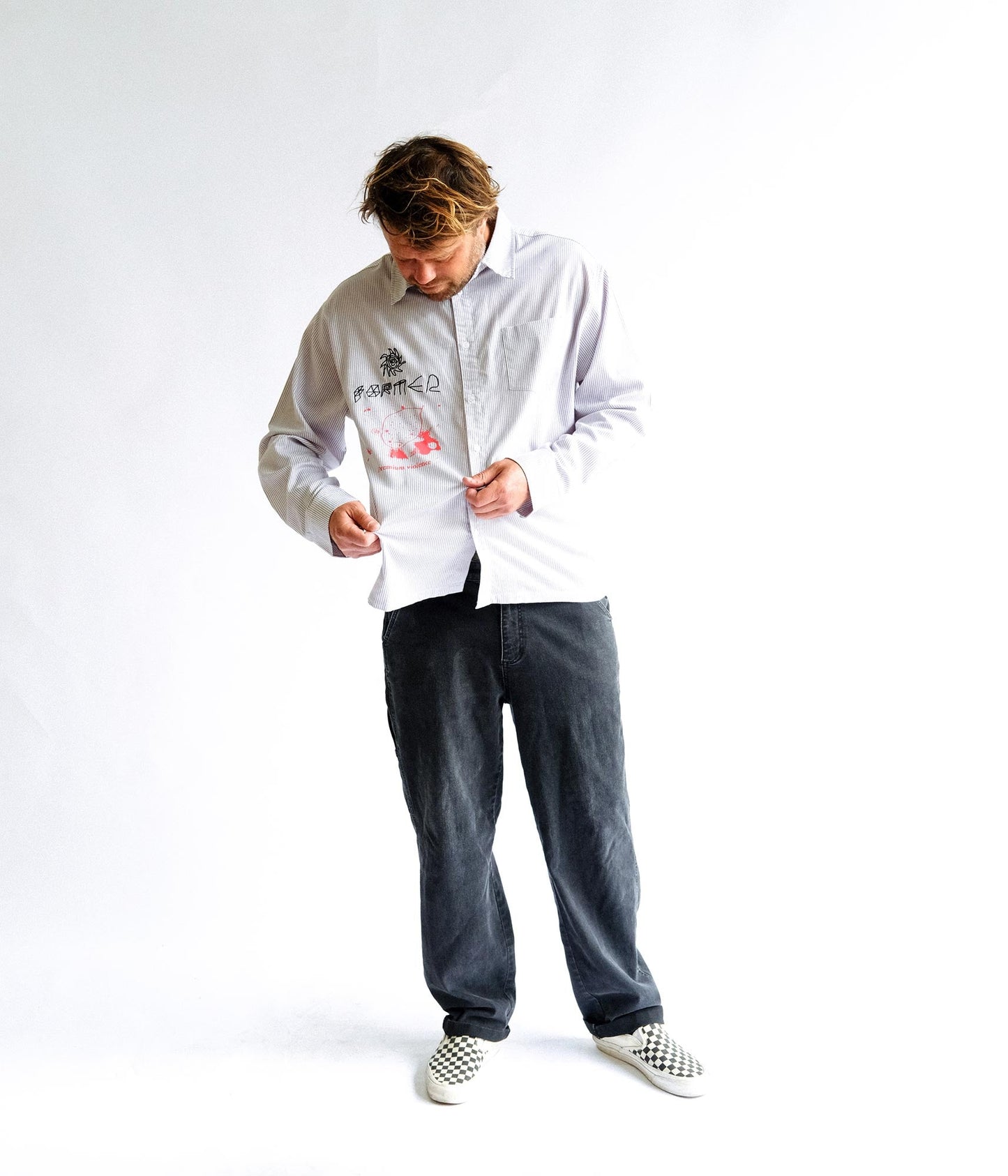 FORMER DXD Reynolds Stripe LS Shirt in GREY - Destroyed By Dane Collection