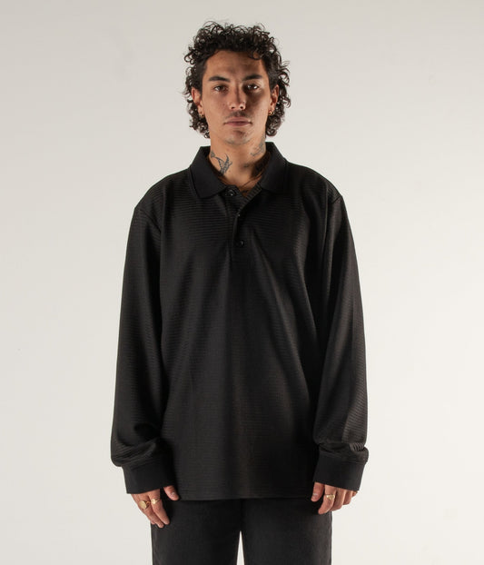 UNIFORM LS BUTTON POLO // BLACK