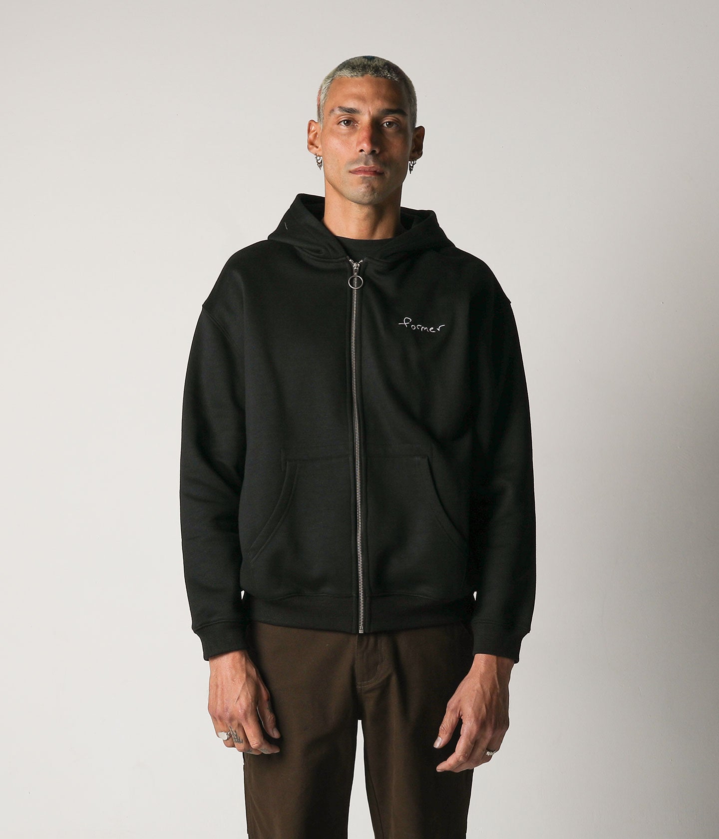 STILL LIFE ZIP HOOD // BLACK