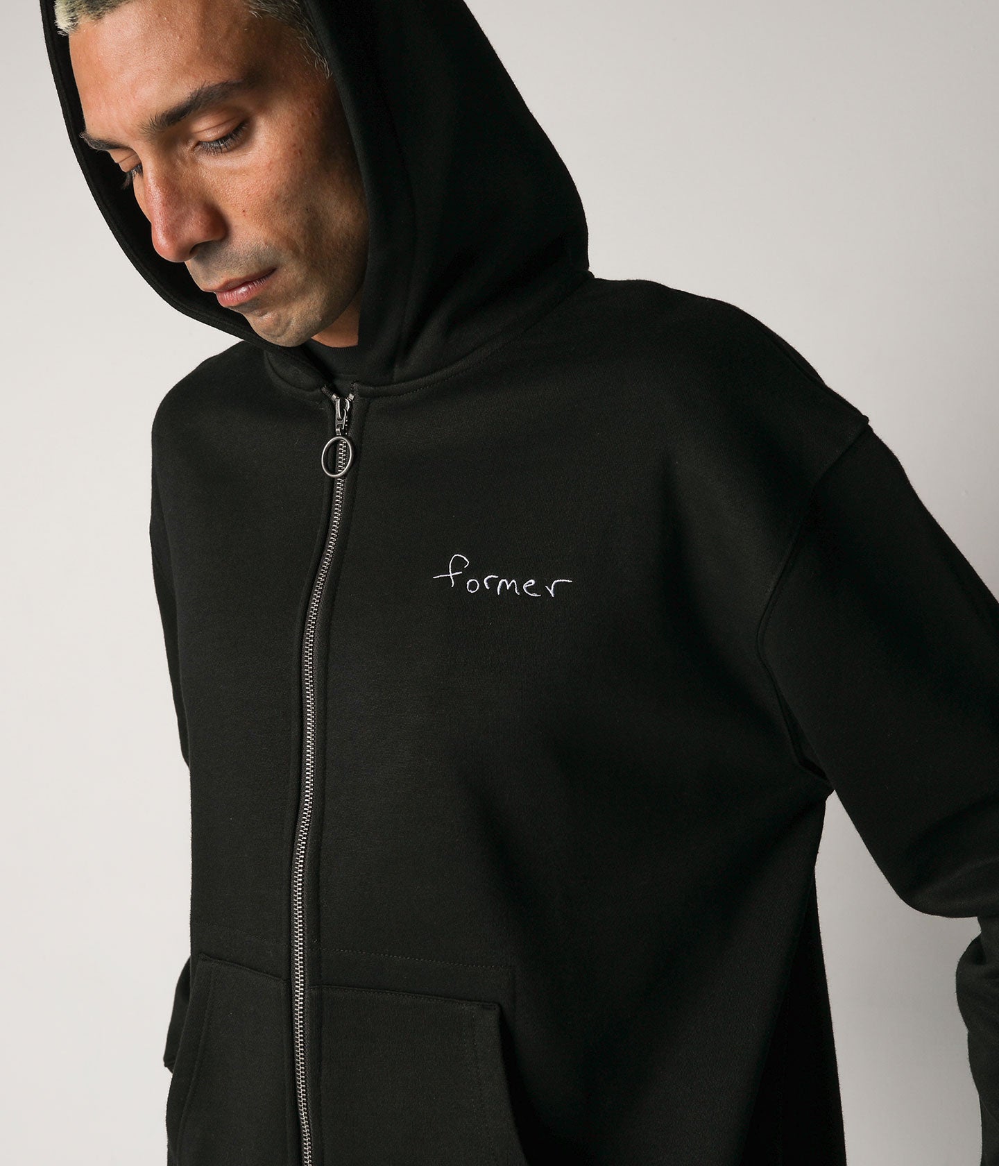 STILL LIFE ZIP HOOD // BLACK